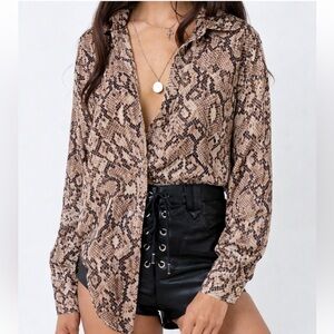 Nasty Gal Snake Print Button Down Top